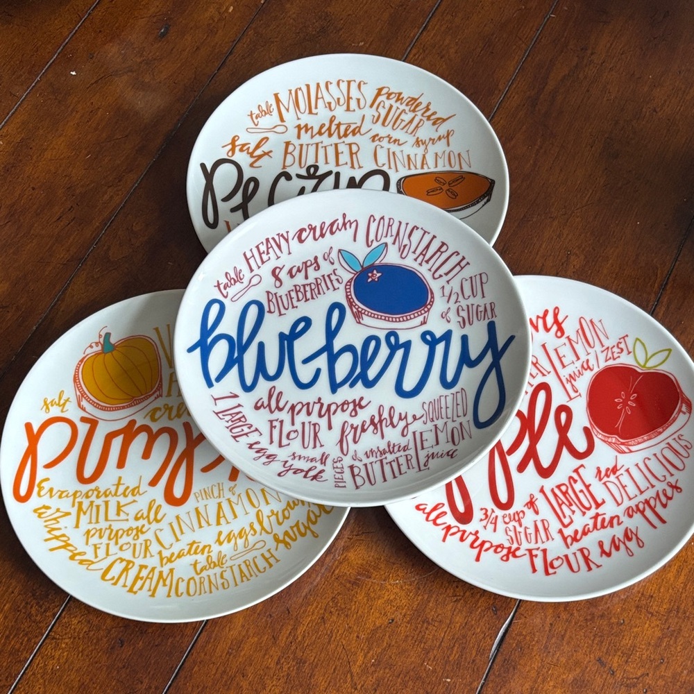 Crate and Barrel Colorful Seasonal Pie Recipe Plate Set of 4